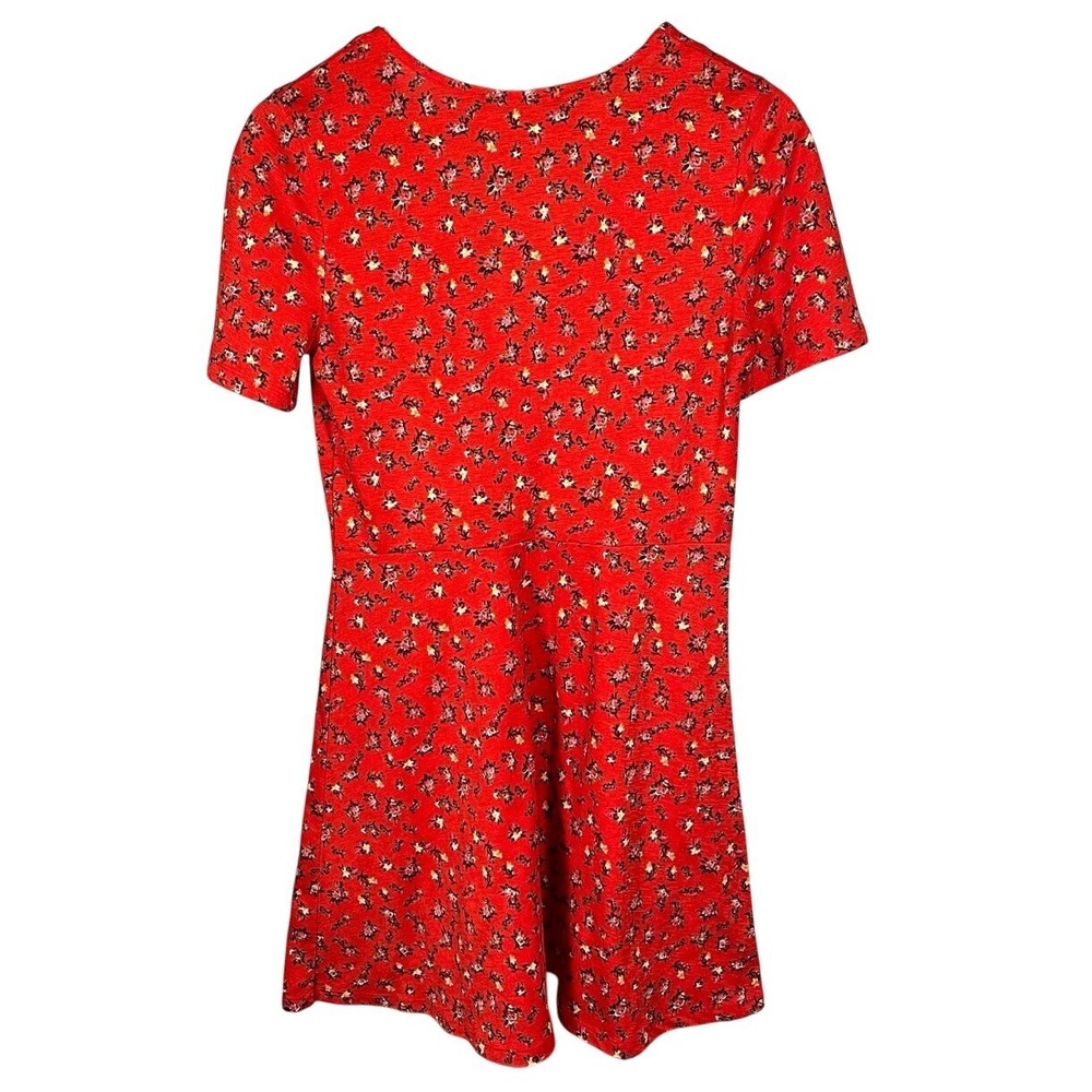 Zara Medium Mini Dress Floral Fit And Flare V Neck Short Sleeve Skater Boho Red - Picture 2 of 5